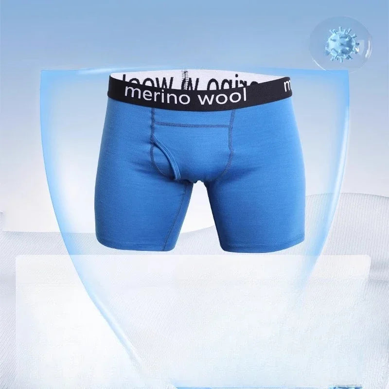 Mens Merino Wool Boxer Briefs Men 100% Merino Wool Underwear Breathable Dry Fit Comfy Sports Base Layer Boxers