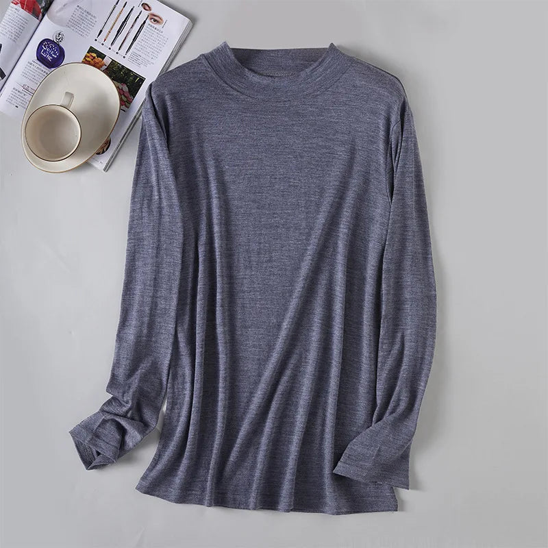 100% Ultra-Fine Pure Merino Wool Shirt Base Layer Lightweight Thermal Crew Neck Top Long Sleeve Undershirt Warm Long John 150gsm