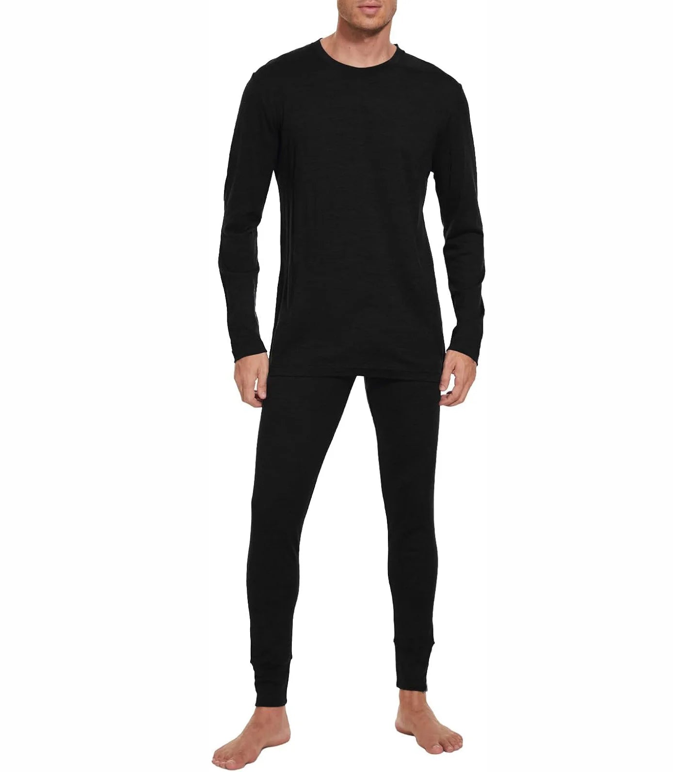100% Merino Wool Base Layer Set for Men Lightweight Merino Wool Thermal Underwear Sets Long Sleeve Top Bottom Breathable 150G