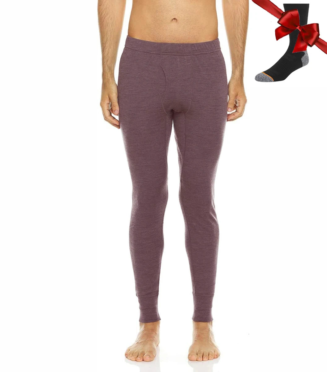 100% Merino Wool Men Underwear Bottom Pants Merino Wool Base Layer Thermal Pants Leggings Long Johns Warm Baselayer Bottom+Socks