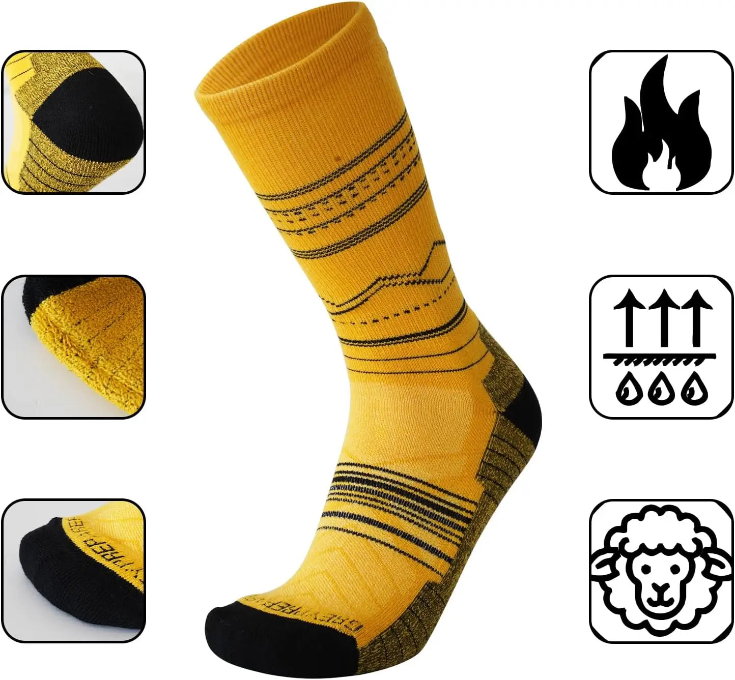 3 Pairs Merino Wool Hiking Outdoor Sports Socks Warm Winter Socks for Men Women Thicken Warm Cushion Crew Socks Moisture Wicking