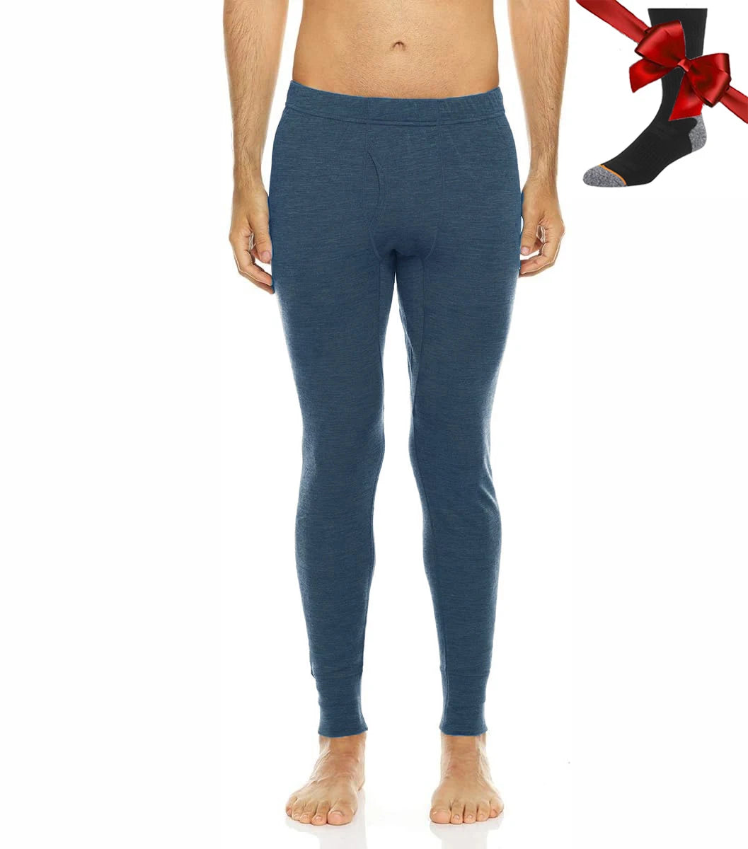 100% Merino Wool Men Underwear Bottom Pants Merino Wool Base Layer Thermal Pants Leggings Long Johns Warm Baselayer Bottom+Socks