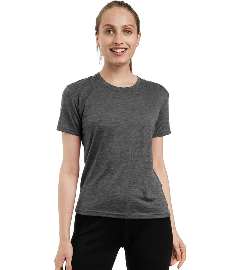 100% Merino Wool T Shirt Women Merino Wool Short Sleeve Fit Base Layer Tee Hiking Yoga Running Breathable Wicking Quick Drying