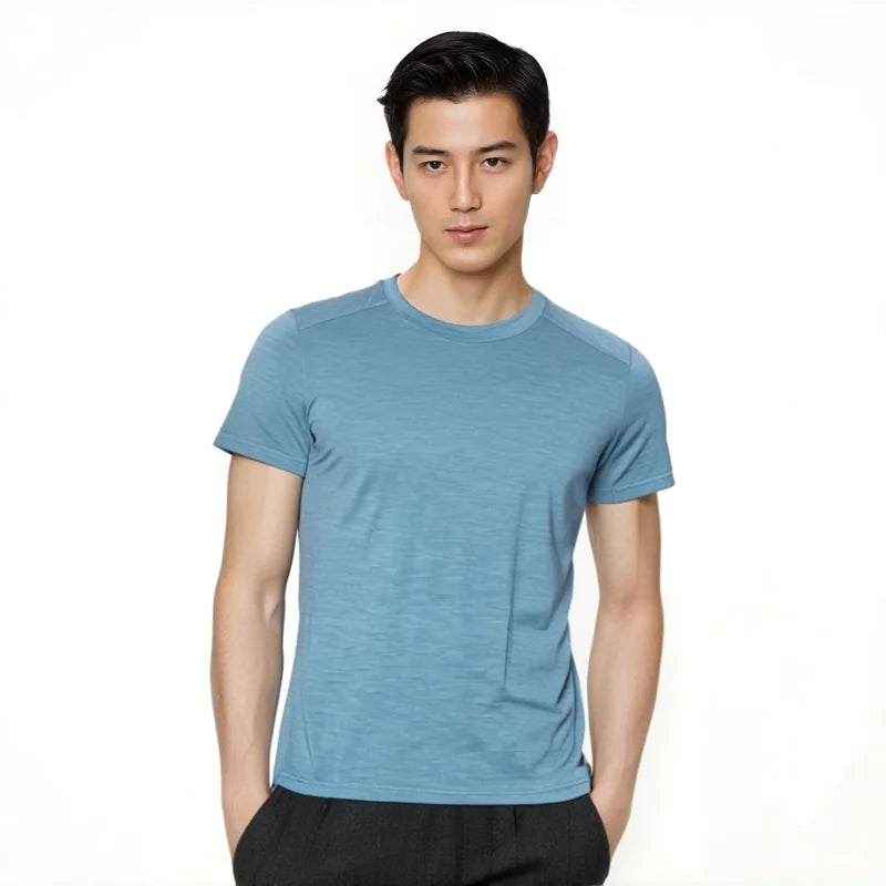 100% Merino Wool T Shirt Men 17.5 Micron Merino Wool Short Sleeve Shirts Lightweight Breathable Hiking Running Tee Undershirt