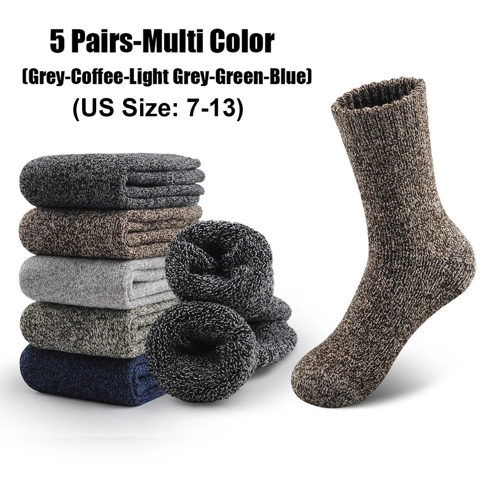 Mens Merino Wool Socks Hiking Trekking Moisture Wicking Outdoor Thick Warm Skiing Heavy Cushion Socks Cycling Socks Against Cold