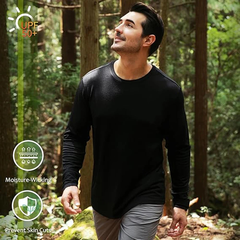 100% Merino Wool Men's Long Sleeve Crew Shirt Thermal Underwear Base Layer Men Merino Wool Shirts Wicking Breathable Anti-Odor