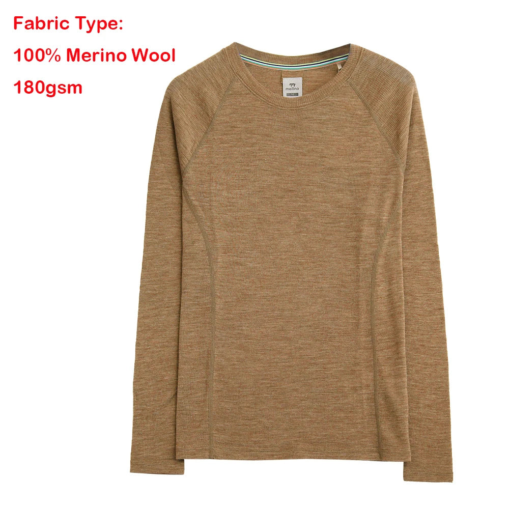 Women's 100% Merino Wool Base Layer Shirt 17.5Micro Merino Wool Thermal Underwear Long Sleeve Shirts Wicking Anti-Odor 210G