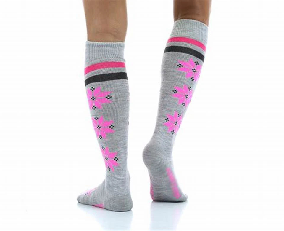 Merino Wool Ski Socks Women Over The Calf (OTC) Non-Slip Cuff Hiking Boot Socks Cold Weather Snowboarding Hunting Warm Socks