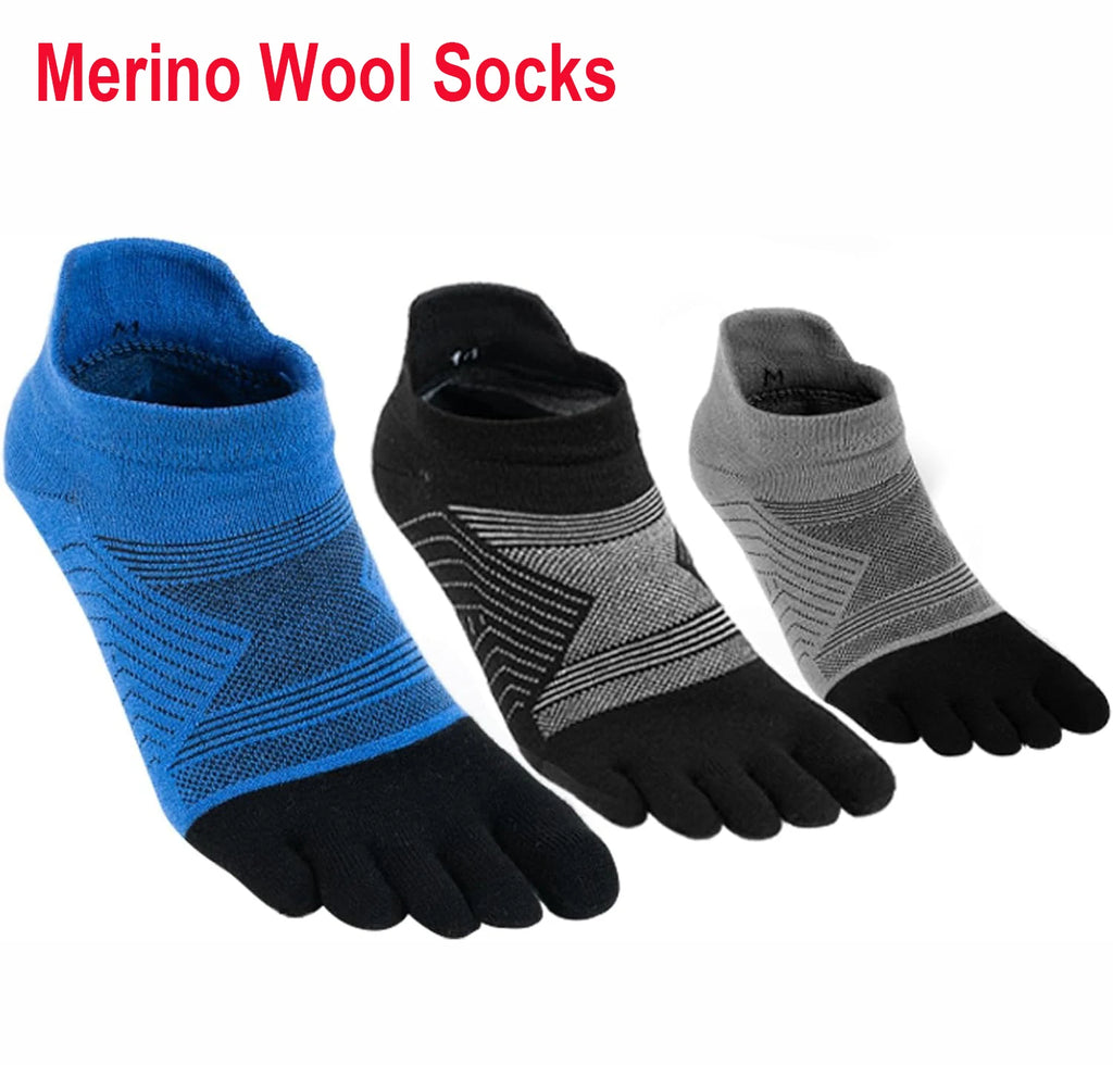 Merino Wool Five Toe Socks Mens Womens Merino Wool Sports Ankle Socks Moisture Wicking Athletic Running Finger Socks 3 Pairs