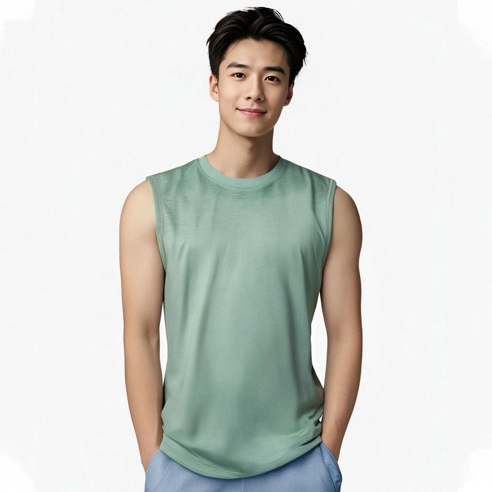 100% Merino Wool Tank Top Men Active Merino Wool Sleeveless Shirt Moisture Wicking Breathable Anti-Odor Lightweight Gym Running