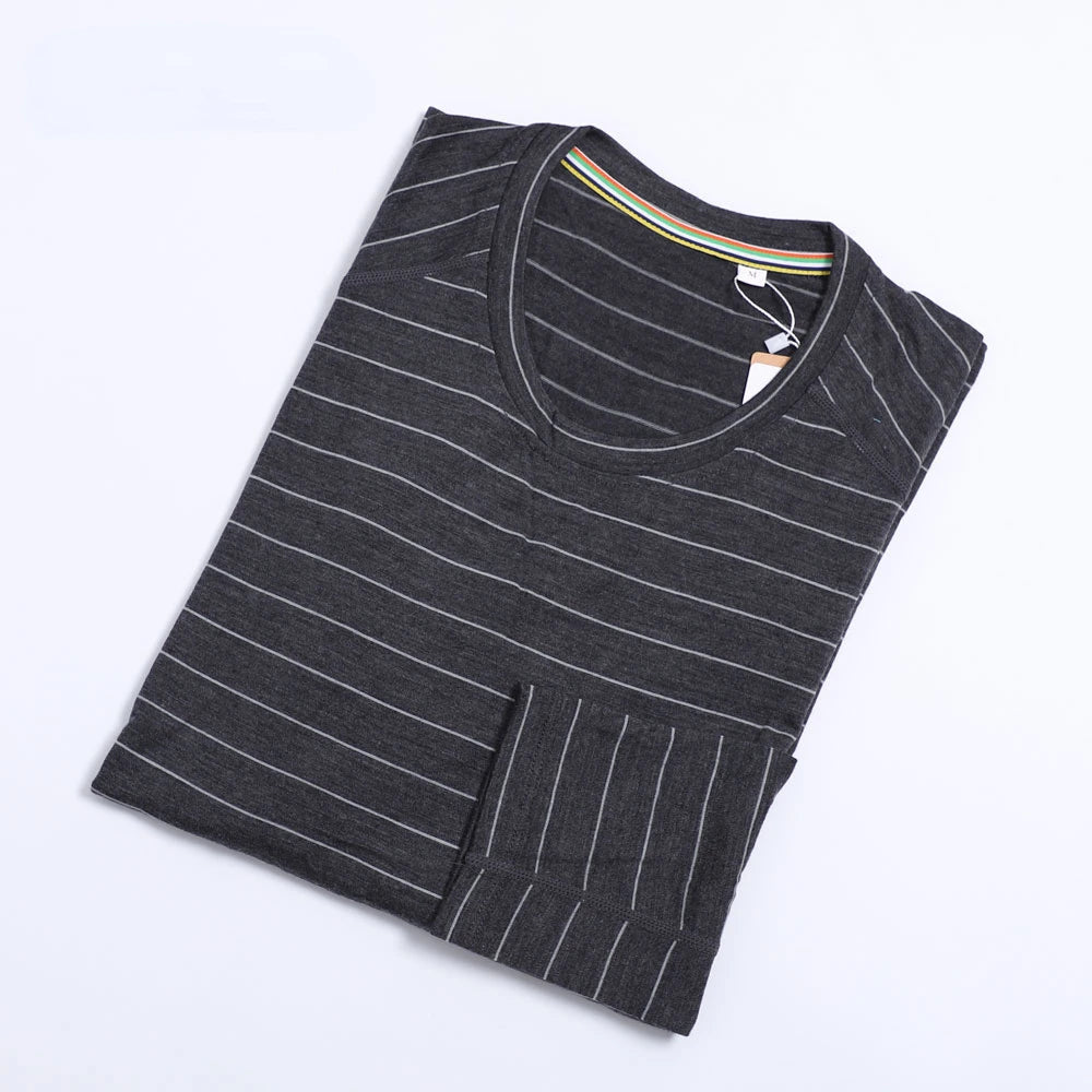100% Merino Wool Base Layer Shirts Mens Merino O Neck Striped Long Sleeve Thermal Underwear Lightweight Breathable Sports Shirt