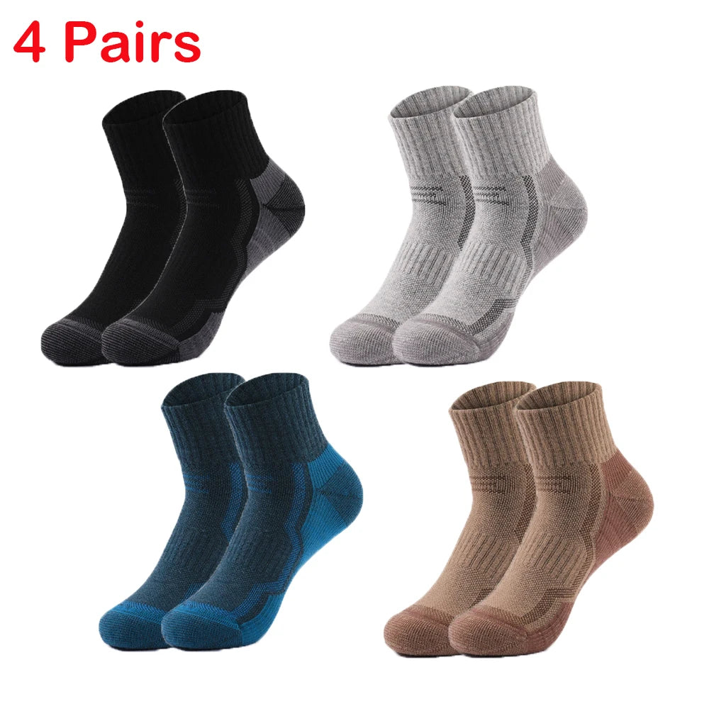 4 Pairs Merino Wool Ankle Socks Running Compression Support Thick Cushion Hiking Socks for Women Men Anti-Blister Breathable