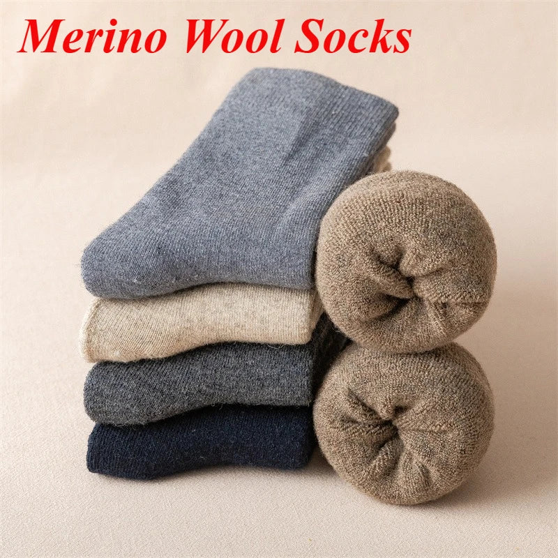 Winter Merino Wool Socks Men Wool Thermal Warm Boot Socks Hiking Skiing Socks Breathability Anti-odor Quick Dry Size 40-45