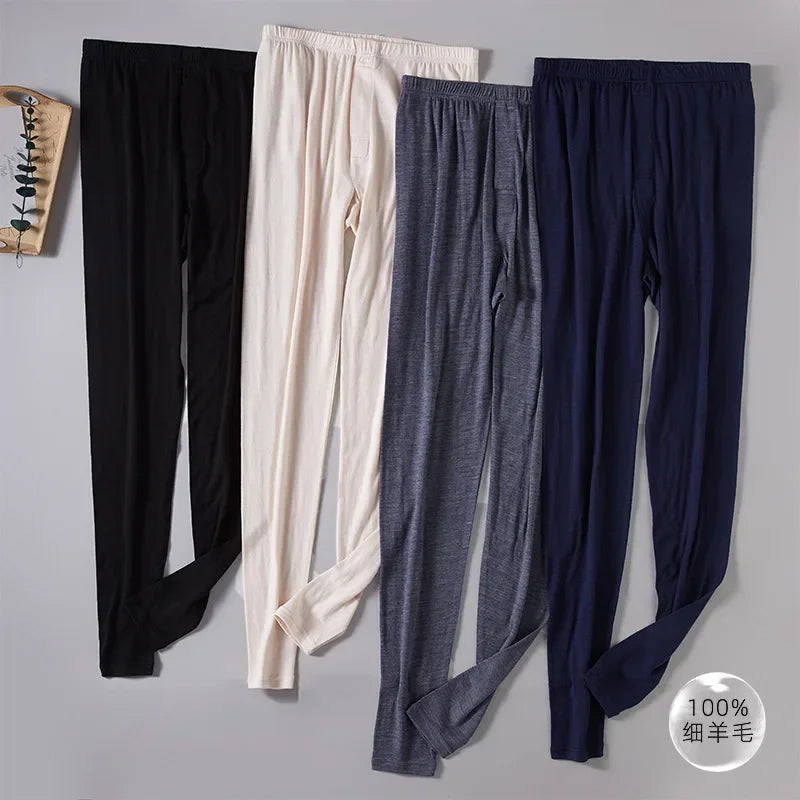 Men's 100% Merino Wool Base Layer Pants 150G Lightweight Base Layer Bottoms Merino Wool Thermal Underwear Pants Soft Breathable