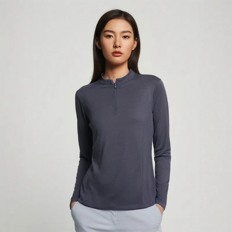 100% Merino Wool Base Layer Top Womens Merino Wool Half Zip Long Sleeve Thermal Shirt Moisture Wicking Breathable 220G