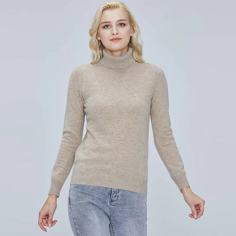 Womens Turtleneck Sweater 100% Merino Wool Spring Fall Winter Warm Soft Knitted Pullover Femme Jumper Women Cashmere Sweaters