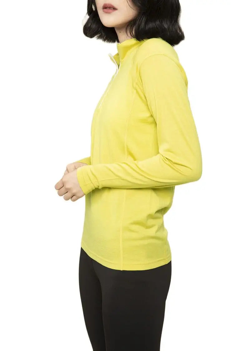 100% Merino Wool Base Layer Top Women Merino 160G Wool Active 1/4 Zip Long Sleeve Thermal Shirt Lightweight Breathable Quick Dry