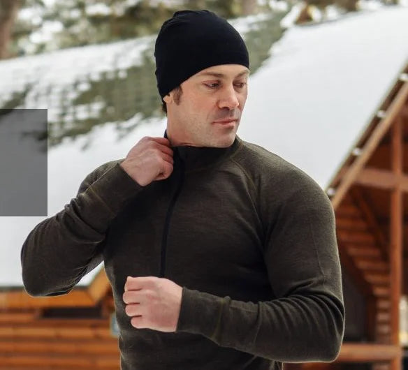 100% Merino Wool Base Layer Top Mens 1/2 Zip Thermal Underwear  Long Sleeve T Shirts 200G Hiking Breathable Wicking Moisture