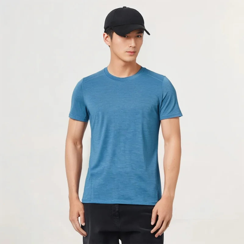 100% Merino Wool T Shirt Men 17.5 Micron Merino Wool Short Sleeve Shirts Lightweight Breathable Hiking Running Tee Undershirt