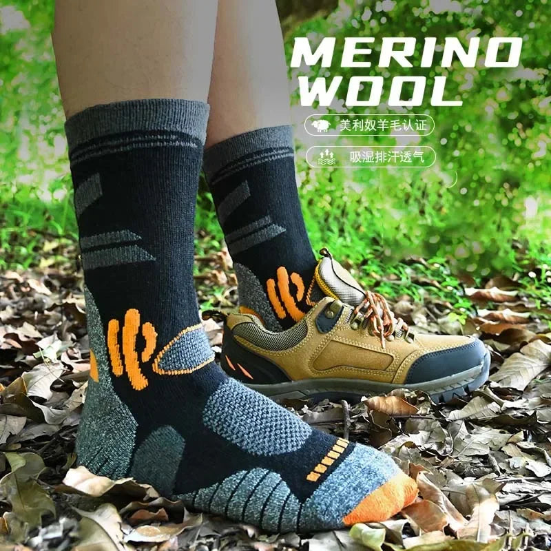 Men Women Merino Wool Socks Hiking 30% Merino Wool Warm Running Trekking Skiing Hunting Fishing Seamless Outdoor Sports Socks