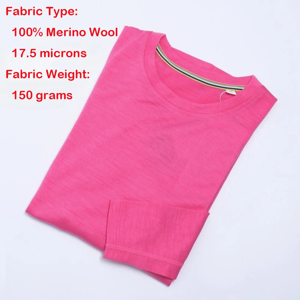 Women's 100% Merino Wool Base Layer Tops Womens Merino Wool Thermal Underwear Long Sleeve Shirts Hiking Wicking Anti-Odor