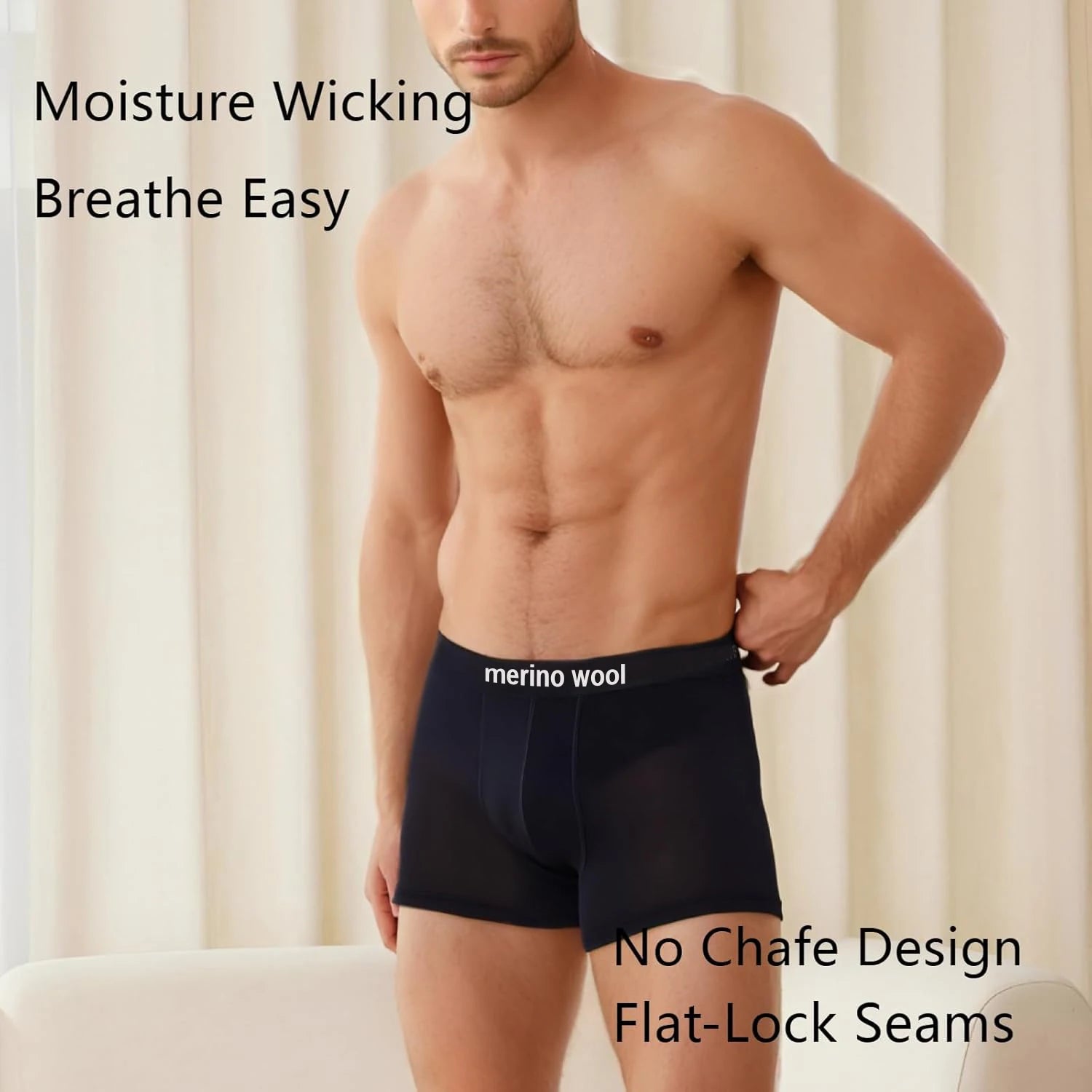 2 Packs Merino Wool Boxer Briefs Men Wool Blend Underwear Boys Shorts Everyday Breathable Anti-Odor Sports Fitness Boxershorts