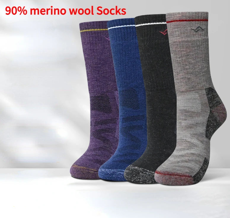 90% Australia Merino Wool Hiking Socks Men Winter Thicken Warm Skiing Socks Outdoor Sports Crew Wool Sock Moisture Breathable