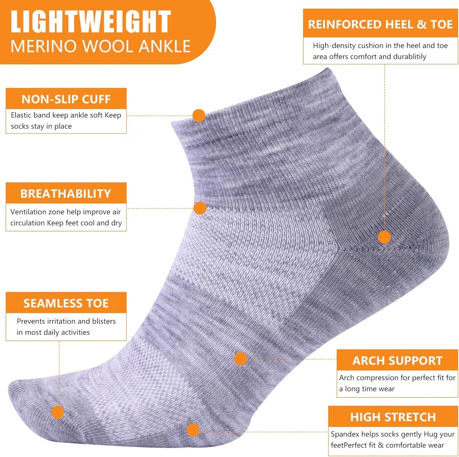 90% Merino Wool Socks for Men Women Soft Merino Wool Thin Ankle Socks for Athletic Running Hiking Cycling 4 Pairs
