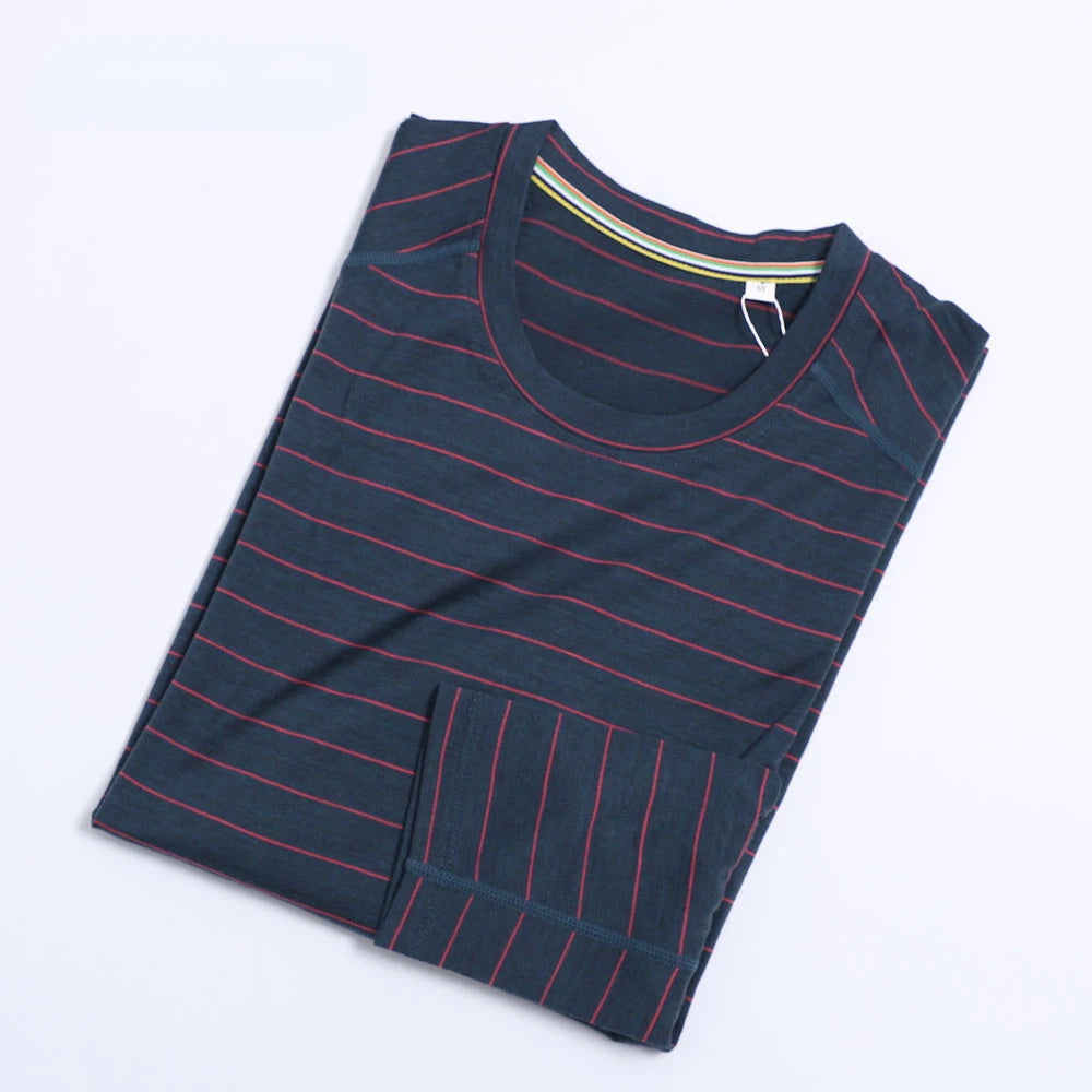 100% Merino Wool Base Layer Shirts Mens Merino O Neck Striped Long Sleeve Thermal Underwear Lightweight Breathable Sports Shirt