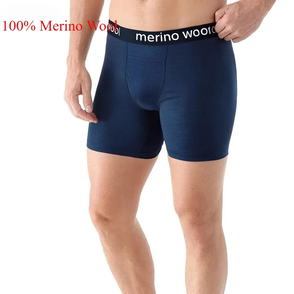 Mens Merino Wool Boxer Briefs Men 100% Merino Wool Underwear Breathable Dry Fit Comfy Sports Base Layer Boxers