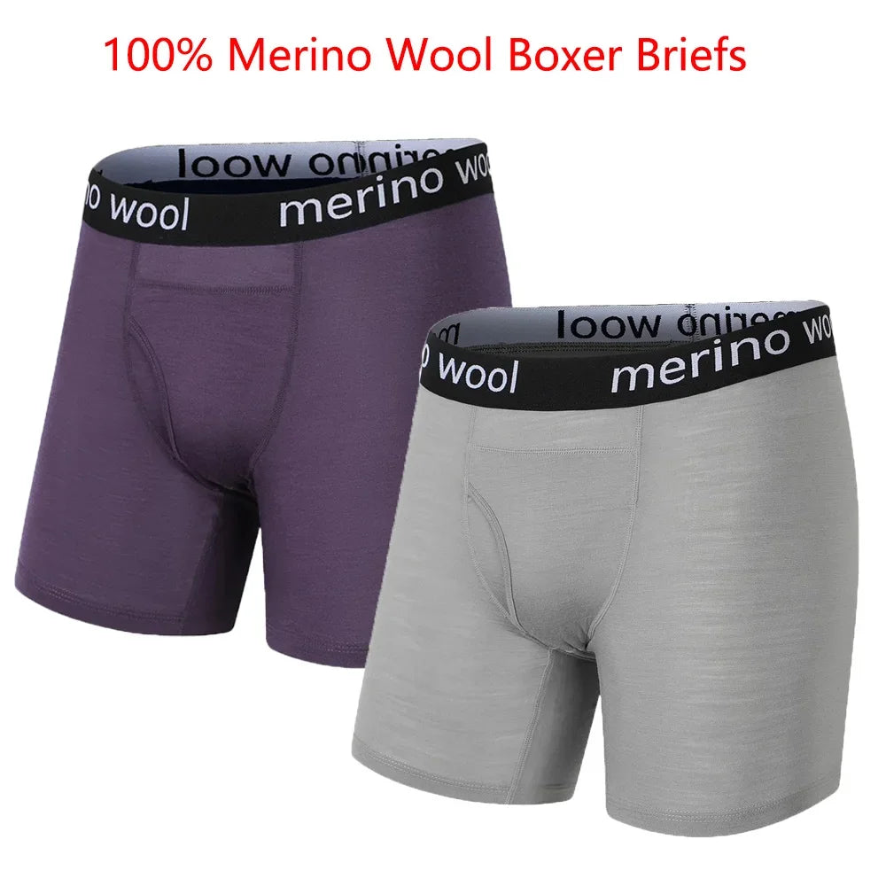 Mens 100% Merino Wool Boxer Briefs Merino Wool Underwear Base Layer Man Merino Boxer Wicking Soft Comfy Breathable Moisture