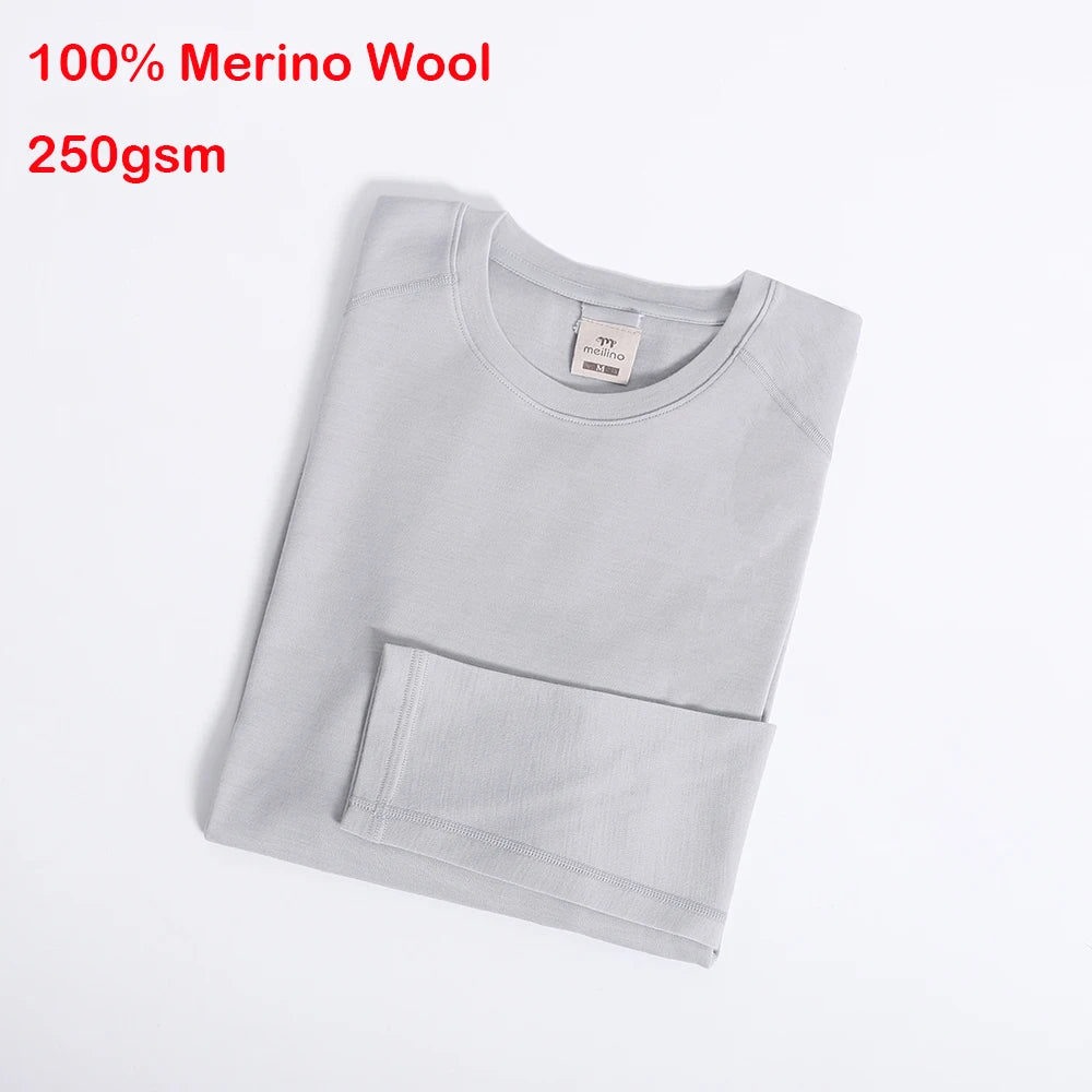 Men's 100% Merino Wool Base Layer Top 250G Merino Wool Shirts for Men Thermal Underwear Long Sleeve T-Shirt for Hiking Hunting