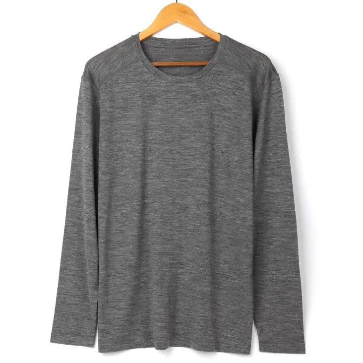 100% Merino Wool Long Sleeve T Shirt Mens Merino Wool Thermal Underwear Base Laye Shirts Wicking Breathable Anti-Odor 200gsm