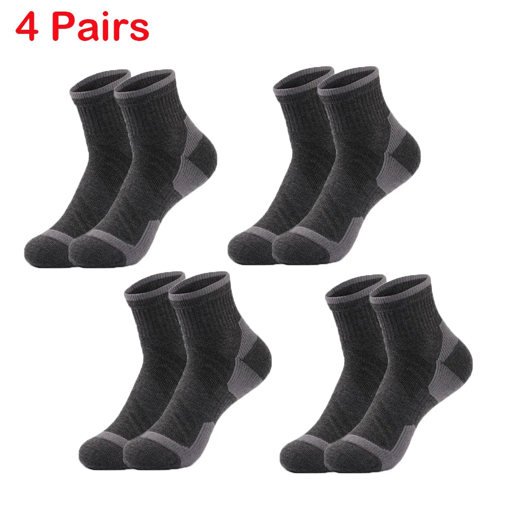 4 Pairs Merino Wool Ankle Socks Running Compression Support Thick Cushion Hiking Socks for Women Men Anti-Blister Breathable