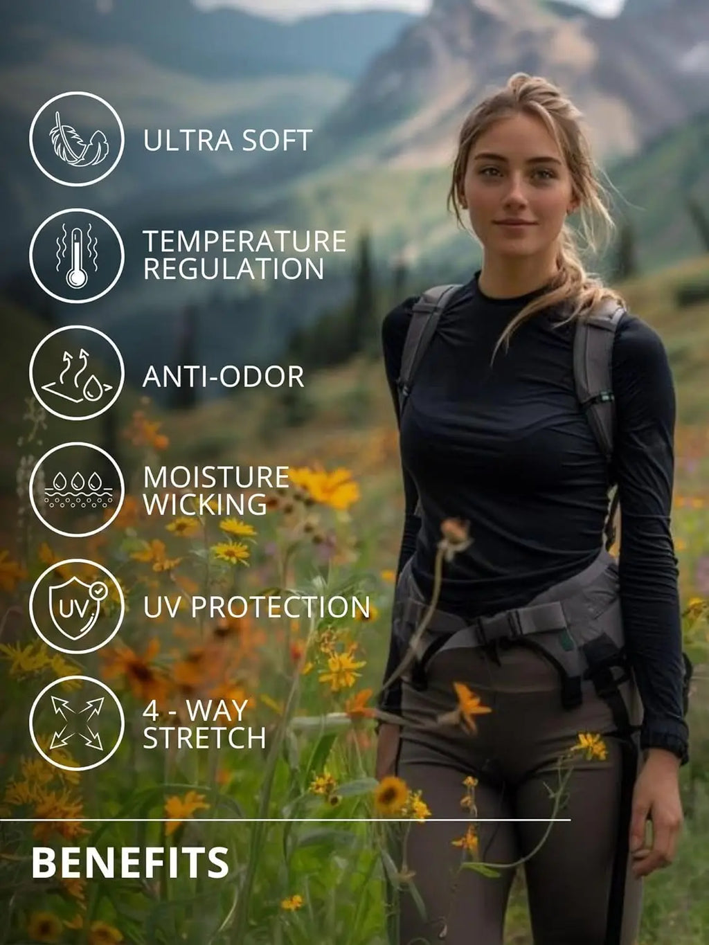 100% Merino Wool Base Layer Women Merino Wool Thermal Underwear Lightweight Long Sleeve Shirt Hiking Wicking Anti-Odor 170G