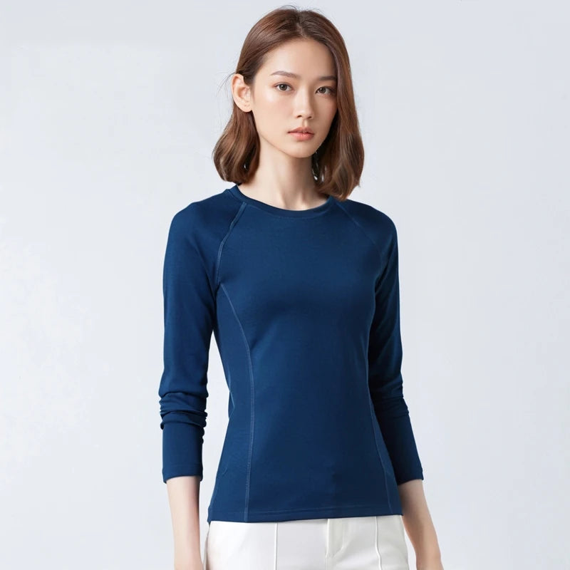 Women's 100% Merino Wool Base Layer Shirt 17.5Micro Merino Wool Thermal Underwear Long Sleeve Shirts Wicking Anti-Odor 210G