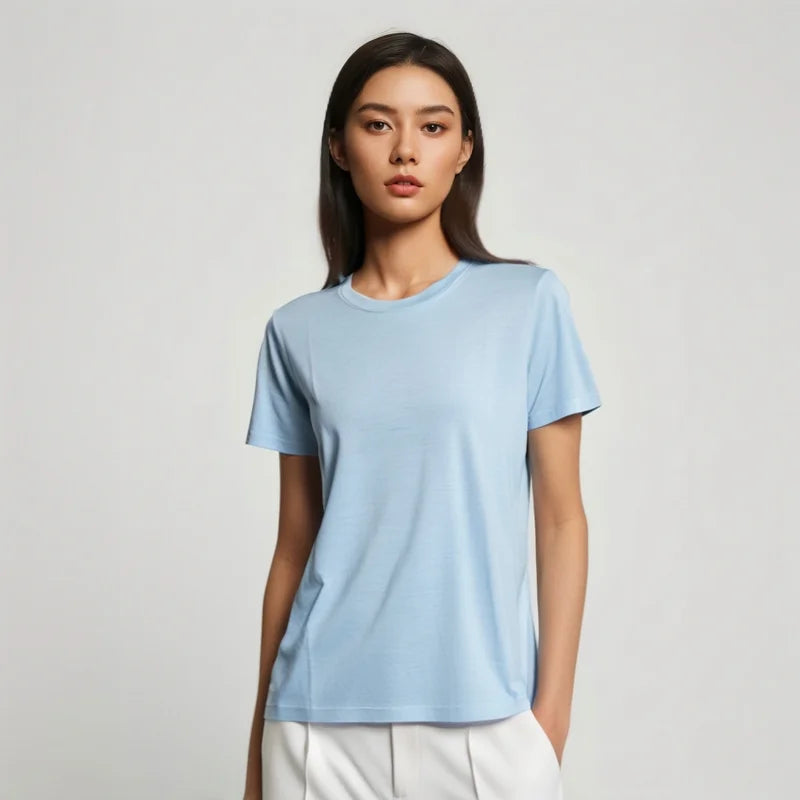 16.5Micro Merino Wool T Shirt Women Lightweight 100% Merino Wool Base Layer Short Sleeve Running Hiking Tee Moisture-Wicking