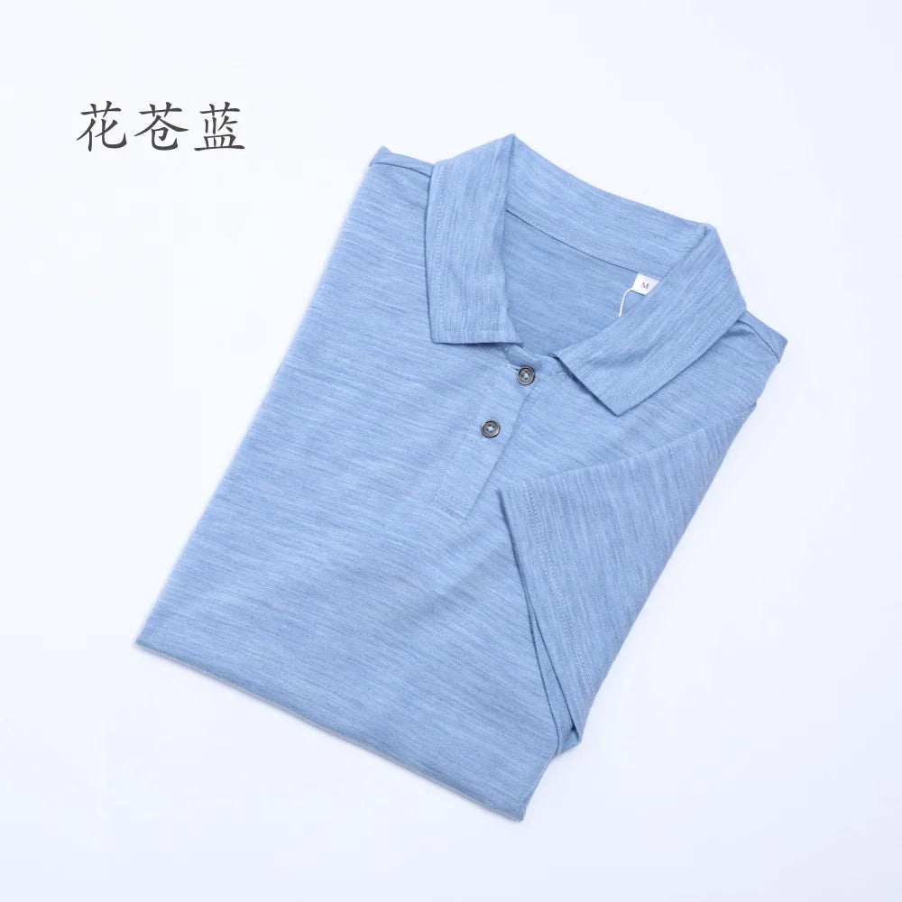 100% Merino Wool Polo T Shirt Womens Merino Wool Short Sleeve Shirt for Women Lightweight Base Layer Anti-Odor Breathable 180G