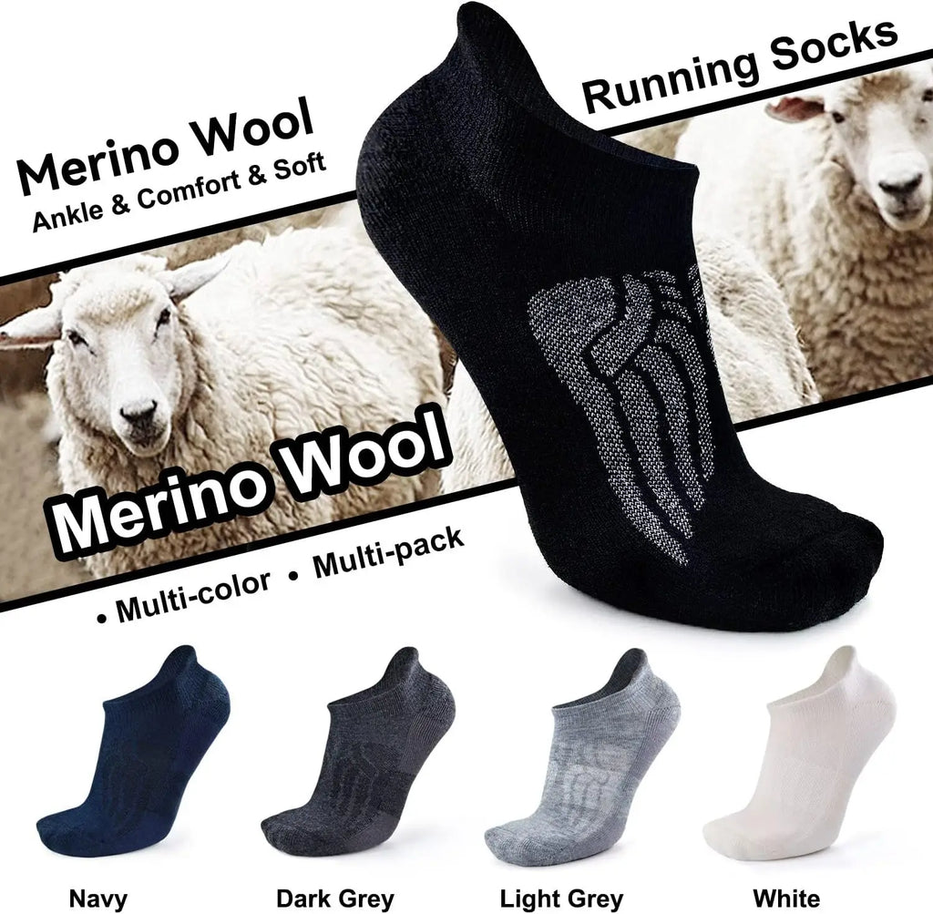 Merino Wool Compression Support Ankle Running Hiking Socks for Men Women Soft Thick Cushion Tab Socks 3 Pairs