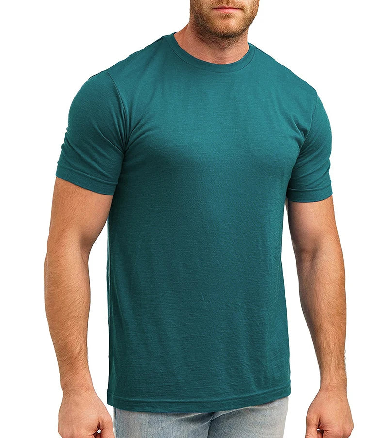 100% Merino Wool T-Shirt Men Short Sleeve Merino Shirts Sport Lightweight Base Layer Hiking Tshirt Soft Breathable Undershirt