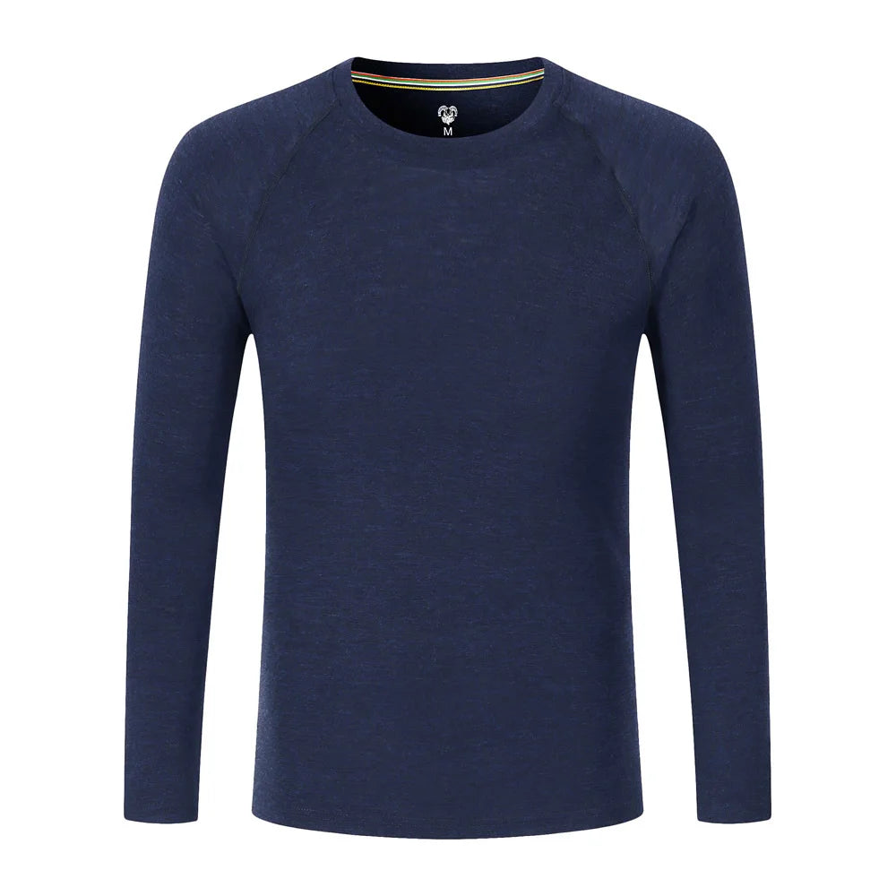 Men's Merino Wool Base Layer 100% Merino Wool Shirts for Men Thermal Underwear Long Sleeve T-Shirt for Hiking Hunting