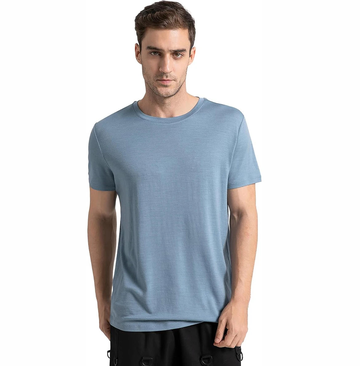 100% Merino Wool T Shirt for Men Short Sleeve Tee 170GSM Men Wool Base Layer Quick Dry Anti-Odor for Travel Hiking USA Size