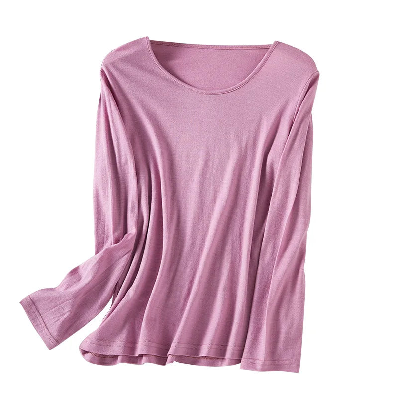 Women's 100% Merino Wool Long Sleeve Base Layer Undershirt Ultra Soft Wool Thermal Underwear Shirts Breathable Anti-Odour 150G
