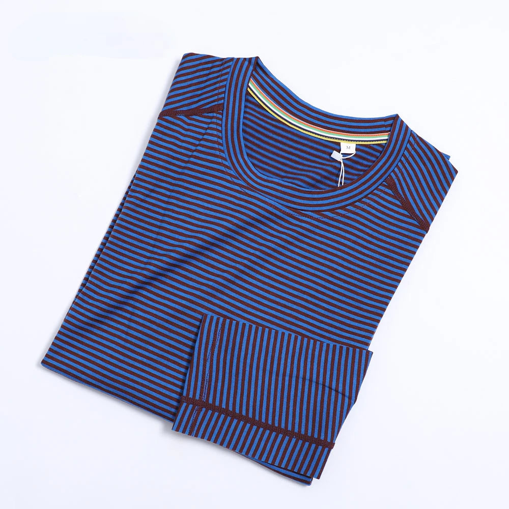 100% Merino Wool Base Layer Shirts Mens Merino O Neck Striped Long Sleeve Thermal Underwear Lightweight Breathable Sports Shirt