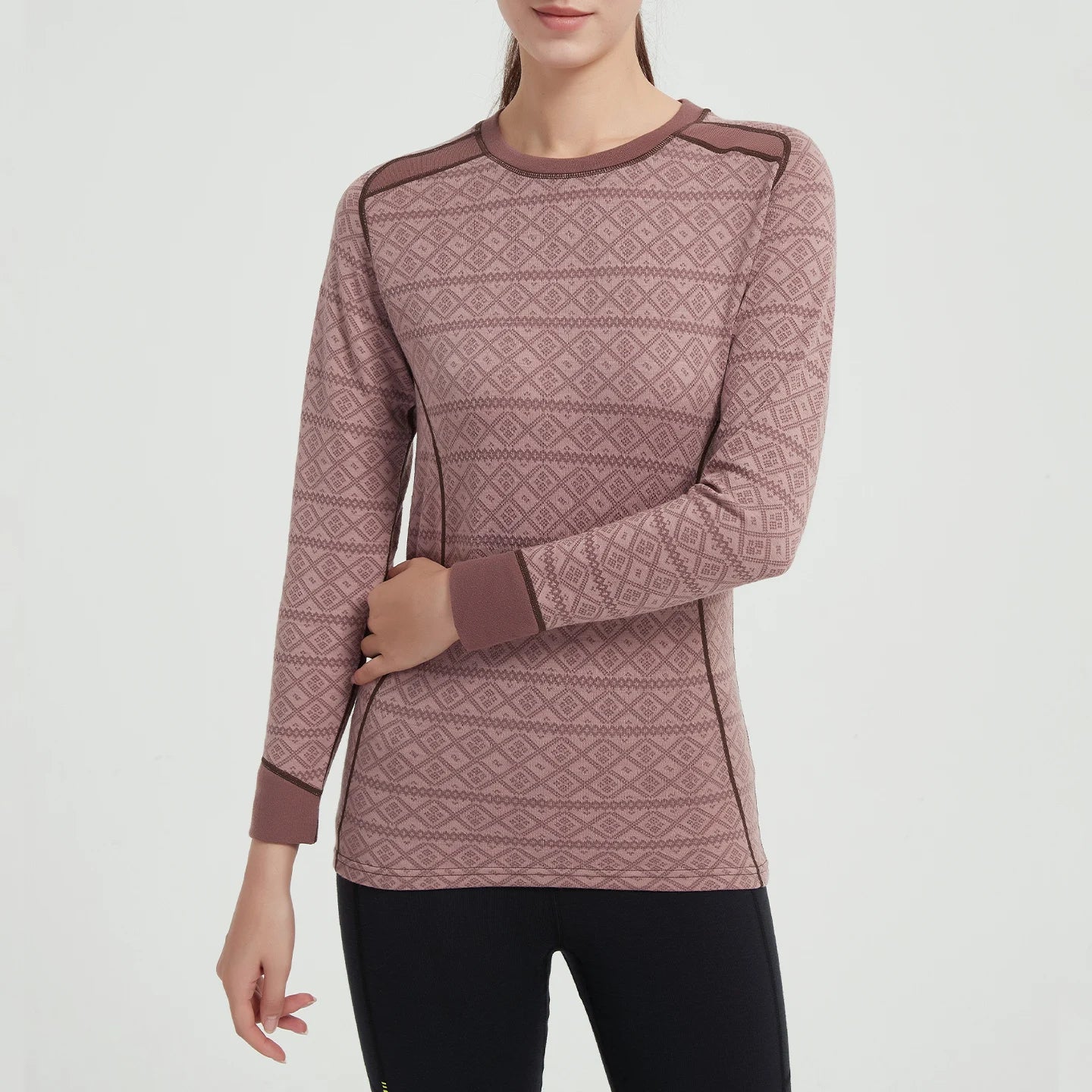 50% Merino Wool Base Layer Womens 240G Midweight Fitted Long Sleeve Knit Merino Wool Thermal Shirts for Ski Hiking Outdoor