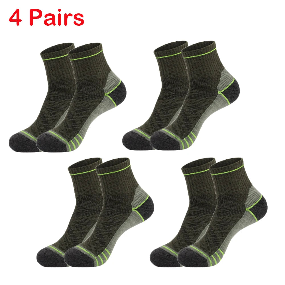 4 Pairs Merino Wool Ankle Socks Running Compression Support Thick Cushion Hiking Socks for Women Men Anti-Blister Breathable