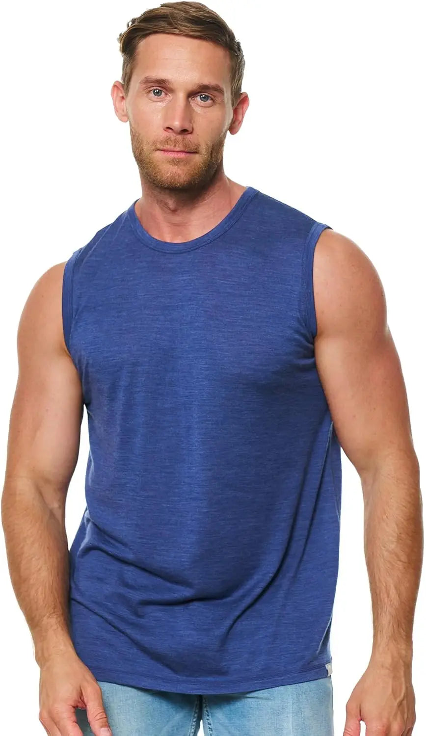 Merino Wool Tank Top Men Active Merino Wool Undershirt Moisture Wicking Breathable Anti-Odor Lightweight Base Layer Tops