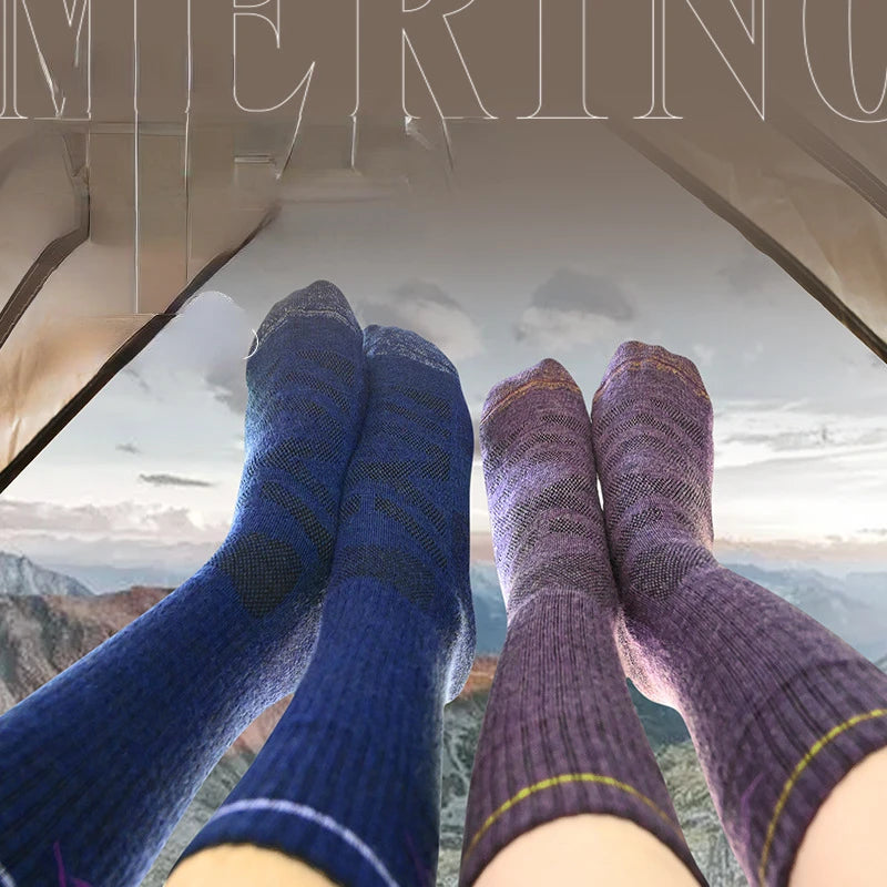 90% Australia Merino Wool Hiking Socks Men Winter Thicken Warm Skiing Socks Outdoor Sports Crew Wool Sock Moisture Breathable