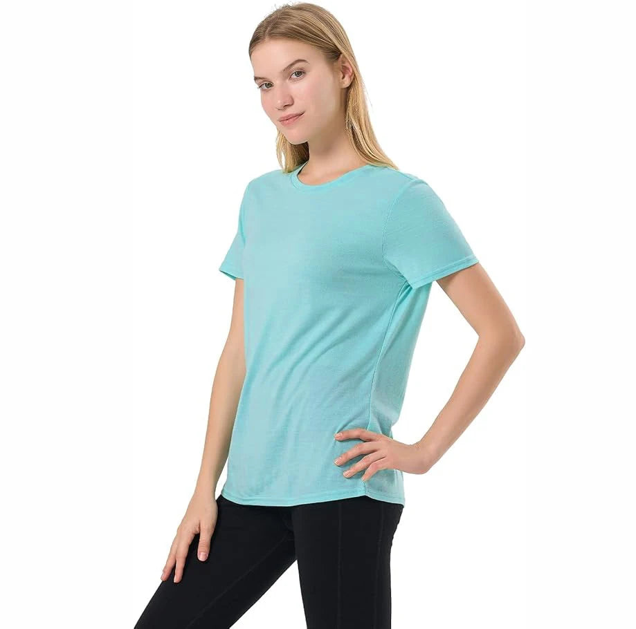 Women's 100% Merino Wool T Shirt 17.5 Micro Merino Wool Base Layer Women Short Sleeve Tee Hiking Yoga Running Breathable