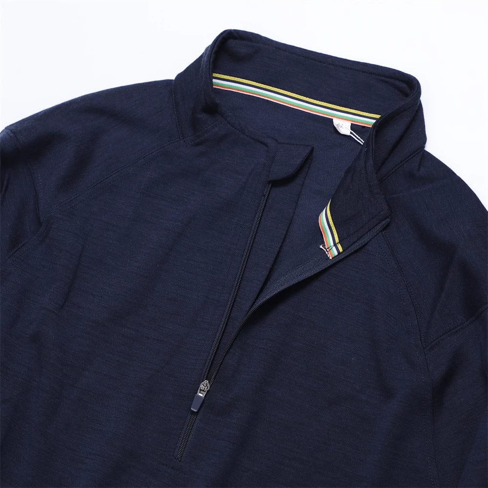 Men Merino Wool Base Layer Shirt 1/2 Zip Thermal Underwear Long Sleeve T Shirts 210G Hiking Breathable Wicking Moisture